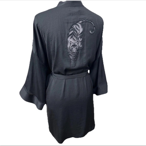 Shady Lady Black Kimono Robe with Tiger Cutout Sheer Design L/XL - Picture 1 of 6